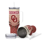 customized oklahoma sooners hex texture crimson curved tumbler best selling.webp