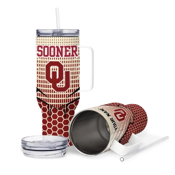 customized oklahoma sooners hex texture crimson curved tumbler high quality.webp