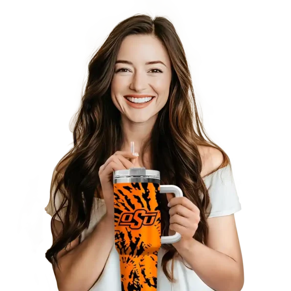 customized oklahoma state cowboys burst swirl orange curved tumbler premium grade.webp