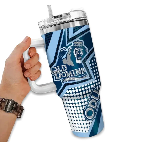 customized old dominion monarchs arrow burst blue curved tumbler fashion forward.webp