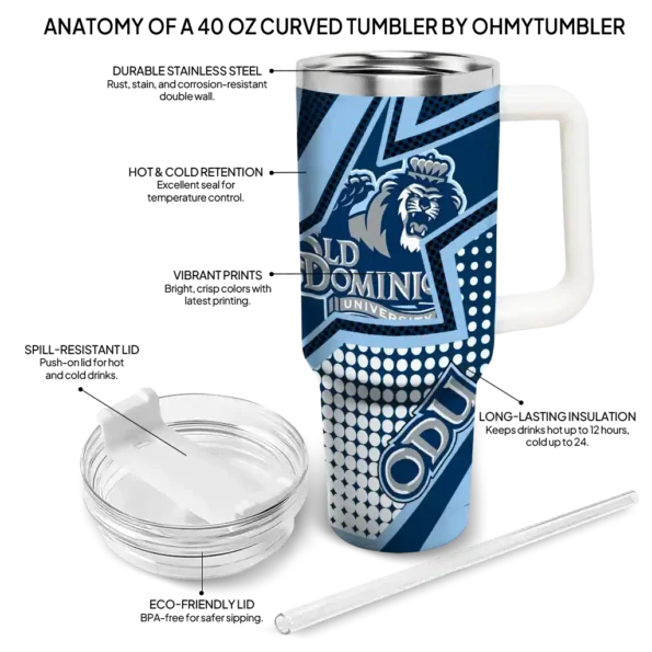customized old dominion monarchs arrow burst blue curved tumbler new arrival.webp