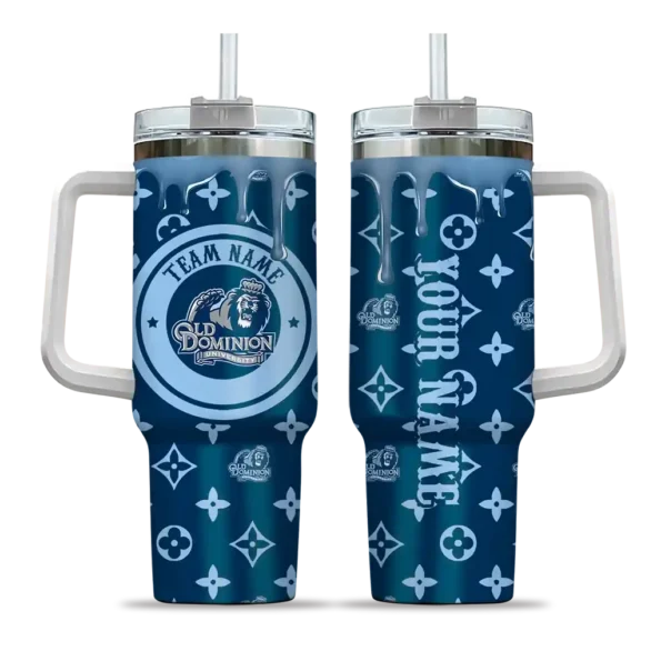 customized old dominion monarchs bullseye drips blue curved tumbler best selling.webp