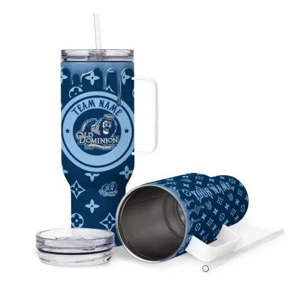 customized old dominion monarchs bullseye drips blue curved tumbler high quality.webp