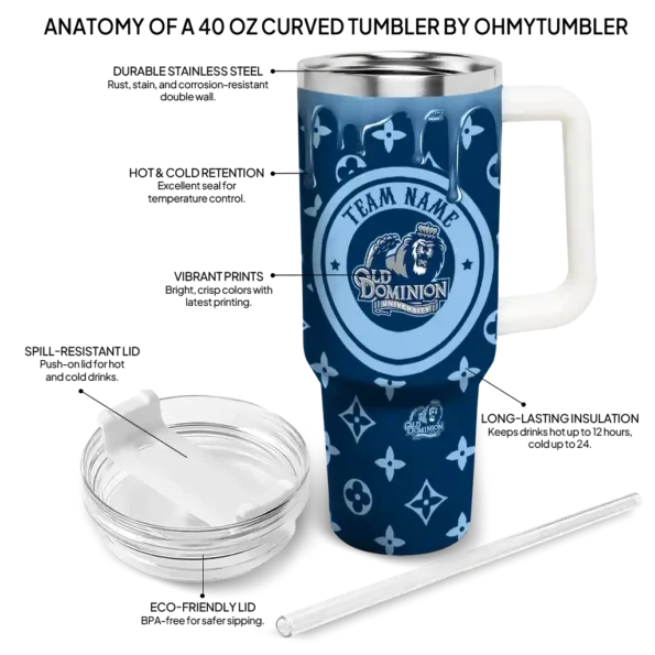 customized old dominion monarchs bullseye drips blue curved tumbler new arrival.webp