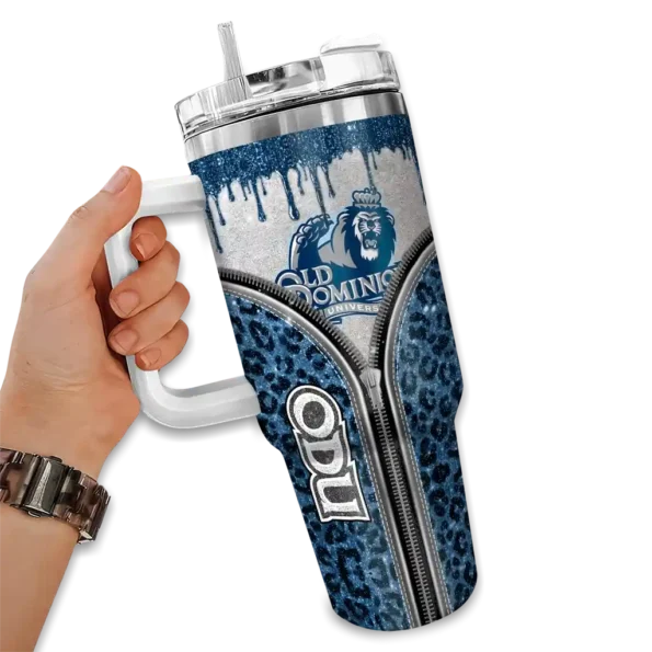customized old dominion monarchs leopard zipper blue curved tumbler fashion forward.webp