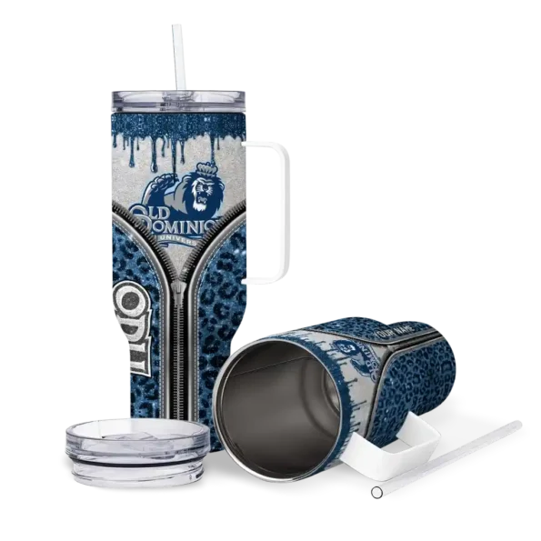 customized old dominion monarchs leopard zipper blue curved tumbler high quality.webp