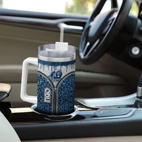 customized old dominion monarchs leopard zipper blue curved tumbler trendy.webp