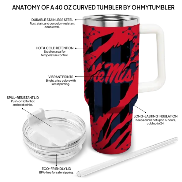customized ole miss rebels claw cut red black curved tumbler new arrival.webp