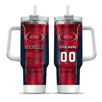 customized ole miss rebels hexagon armor red curved tumbler best selling.webp
