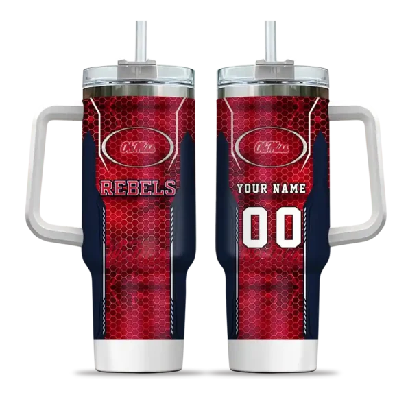 customized ole miss rebels hexagon armor red curved tumbler best selling.webp
