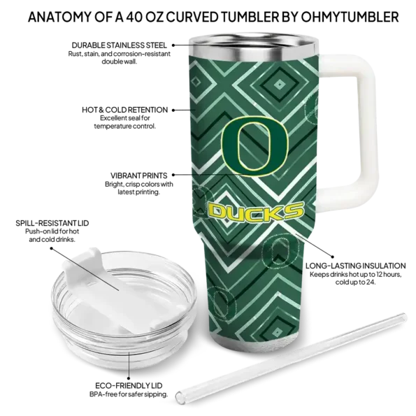 customized oregon ducks bold diamonds green curved tumbler new arrival.webp