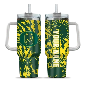 customized oregon ducks burst swirl green curved tumbler best selling.webp