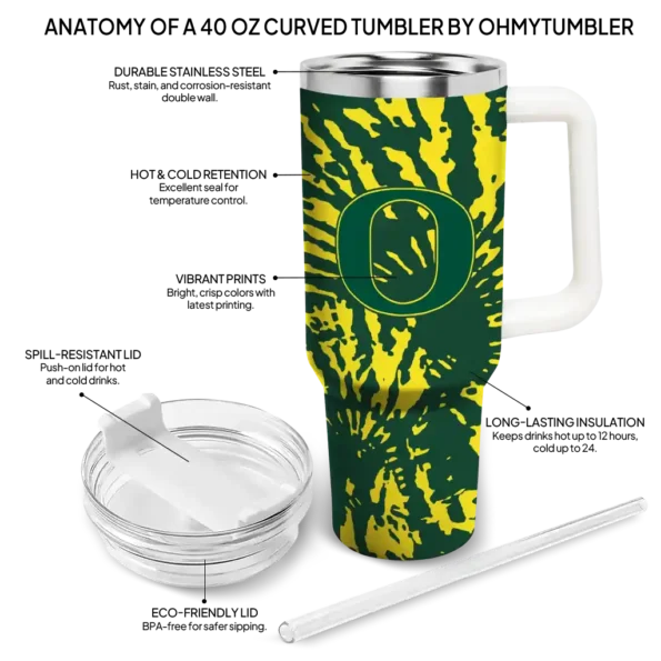 customized oregon ducks burst swirl green curved tumbler new arrival.webp