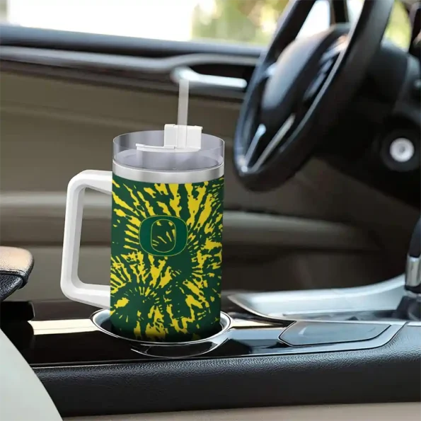 customized oregon ducks burst swirl green curved tumbler trendy.webp