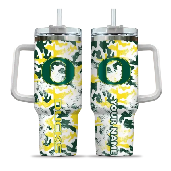 customized oregon ducks camo mashup green white curved tumbler best selling.webp