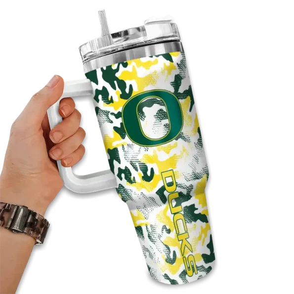 customized oregon ducks camo mashup green white curved tumbler fashion forward.webp