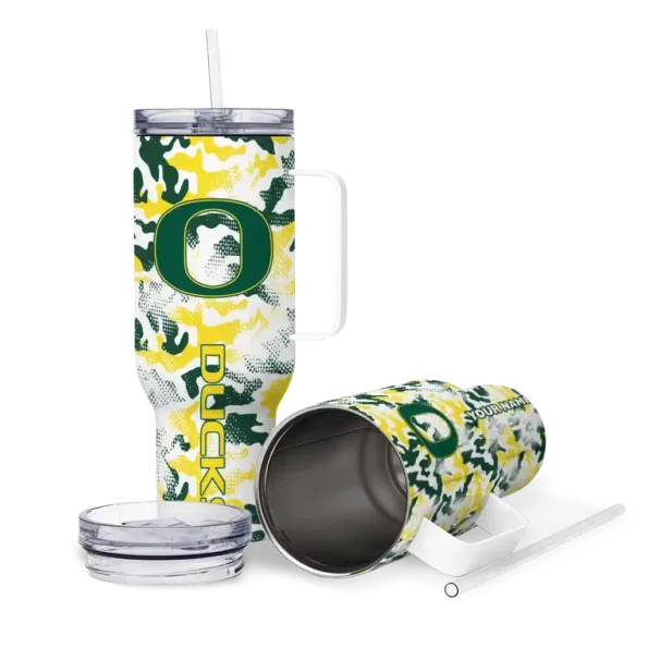 customized oregon ducks camo mashup green white curved tumbler high quality.webp