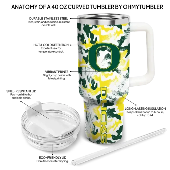 customized oregon ducks camo mashup green white curved tumbler new arrival.webp