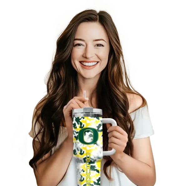 customized oregon ducks camo mashup green white curved tumbler premium grade.webp