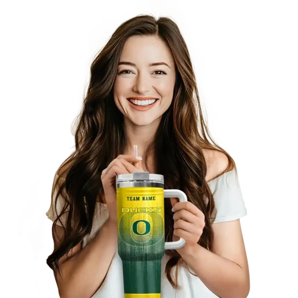 customized oregon ducks gradient dots green curved tumbler premium grade.webp