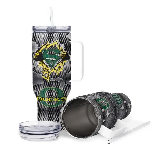 customized oregon ducks superman shield green gray curved tumbler high quality.webp
