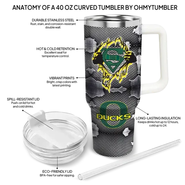 customized oregon ducks superman shield green gray curved tumbler new arrival.webp