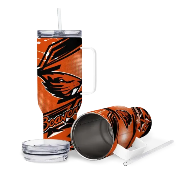 customized oregon state beavers abstract paths orange curved tumbler high quality.webp
