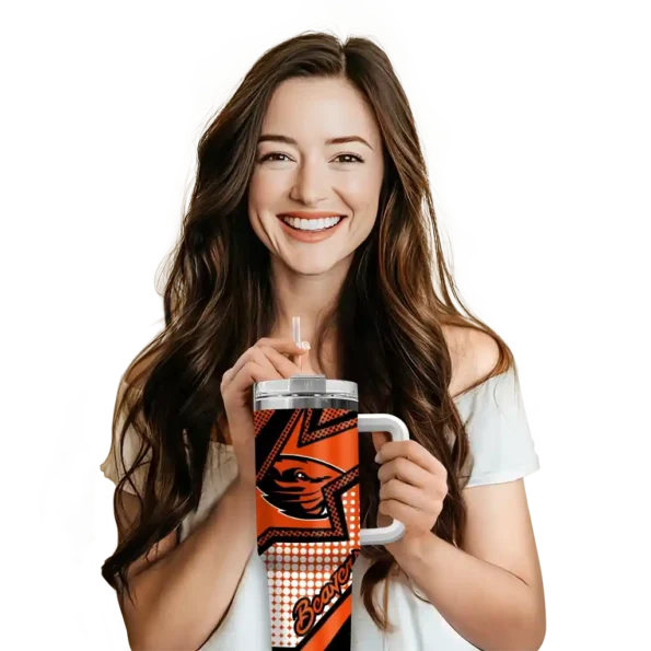 customized oregon state beavers arrow burst orange curved tumbler premium grade.webp