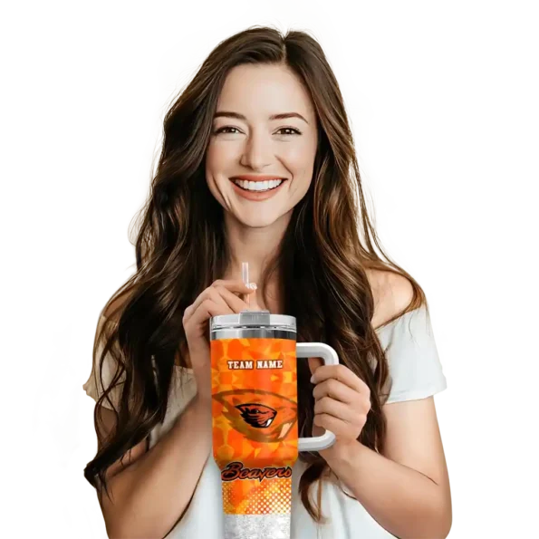 customized oregon state beavers geometric prism orange curved tumbler premium grade.webp