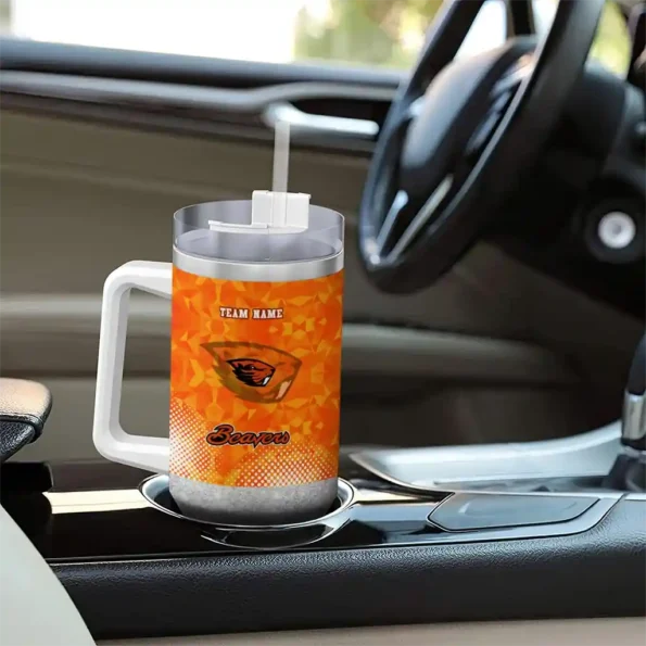 customized oregon state beavers geometric prism orange curved tumbler trendy.webp