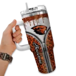 customized oregon state beavers leopard zipper orange curved tumbler best selling.webp