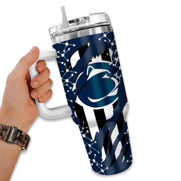 customized penn state nittany lions claw cut blue black curved tumbler fashion forward.webp