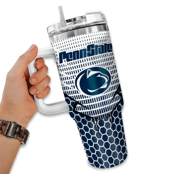 customized penn state nittany lions hex texture blue curved tumbler fashion forward.webp