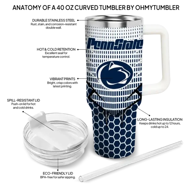 customized penn state nittany lions hex texture blue curved tumbler new arrival.webp