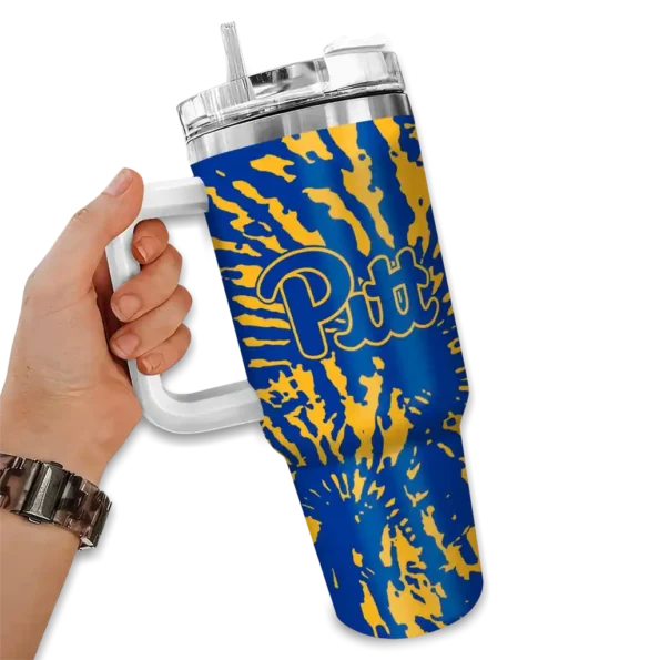 customized pittsburgh panthers burst swirl royal blue curved tumbler fashion forward.webp