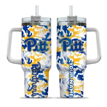 customized pittsburgh panthers camo mashup royal blue white curved tumbler best selling.webp