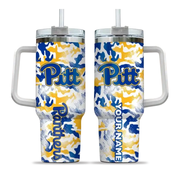 customized pittsburgh panthers camo mashup royal blue white curved tumbler best selling.webp