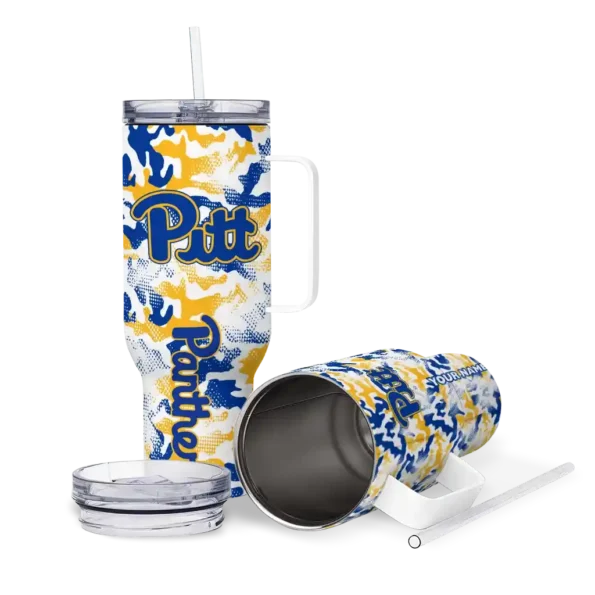 customized pittsburgh panthers camo mashup royal blue white curved tumbler high quality.webp