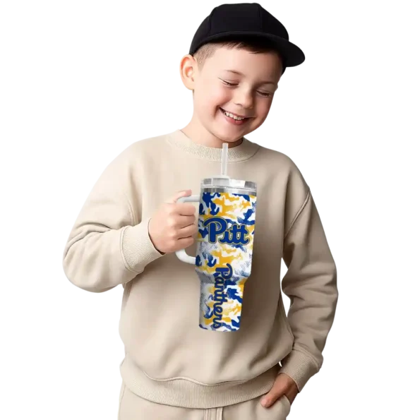 customized pittsburgh panthers camo mashup royal blue white curved tumbler latest model.webp