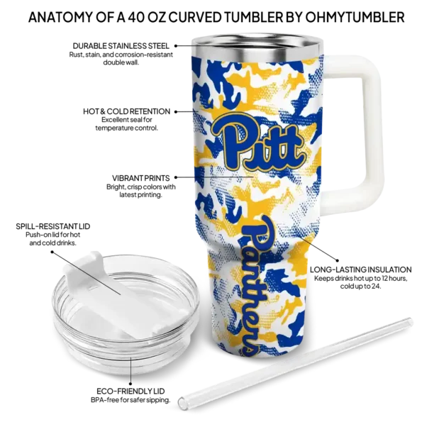 customized pittsburgh panthers camo mashup royal blue white curved tumbler new arrival.webp