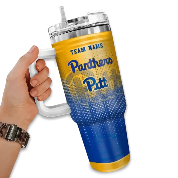 customized pittsburgh panthers gradient dots royal blue curved tumbler fashion forward.webp