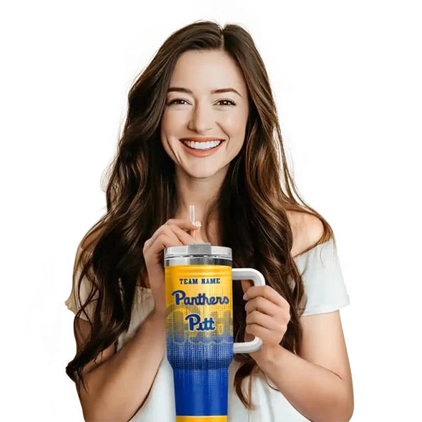 customized pittsburgh panthers gradient dots royal blue curved tumbler premium grade.webp