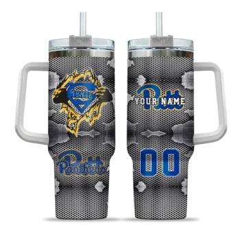 customized pittsburgh panthers superman shield royal blue gray curved tumbler best selling.webp