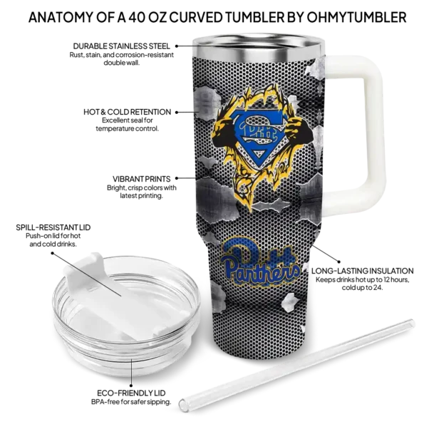 customized pittsburgh panthers superman shield royal blue gray curved tumbler new arrival.webp