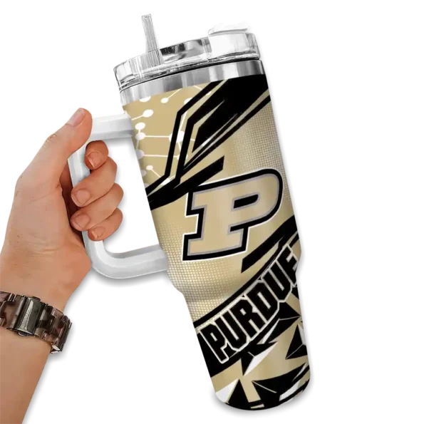 customized purdue boilermakers abstract paths gold curved tumbler fashion forward.webp