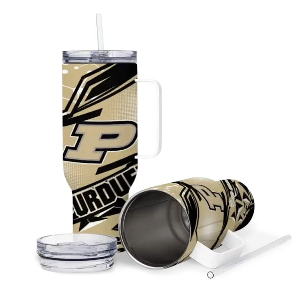 customized purdue boilermakers abstract paths gold curved tumbler high quality.webp