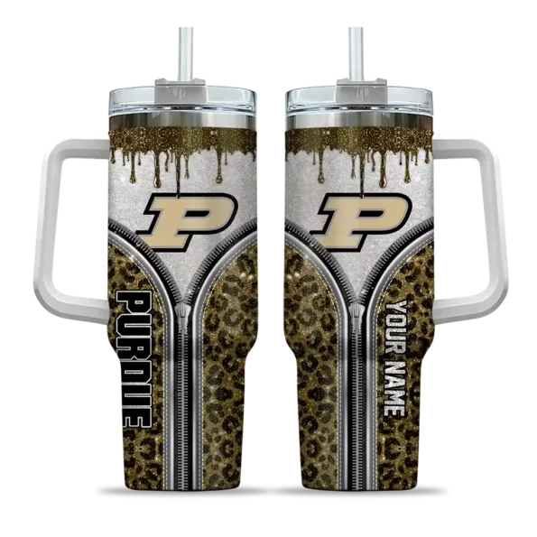 customized purdue boilermakers leopard zipper gold curved tumbler best selling.webp