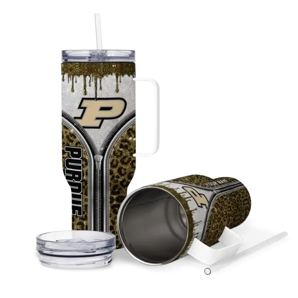 customized purdue boilermakers leopard zipper gold curved tumbler high quality.webp