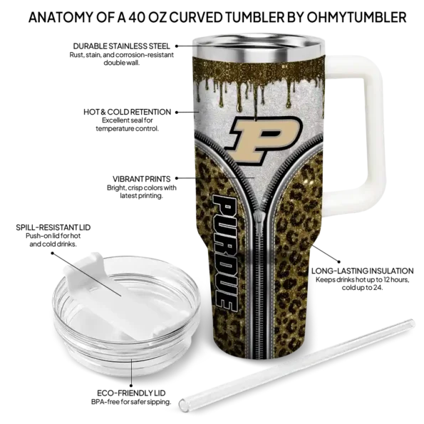 customized purdue boilermakers leopard zipper gold curved tumbler new arrival.webp