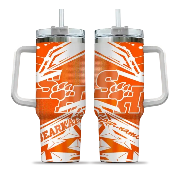 customized sam houston bearkats abstract paths orange curved tumbler best selling.webp